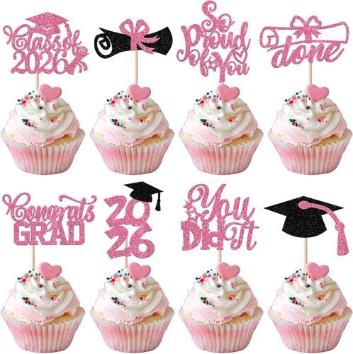 Vista 32 de Rsstarxi Paquete de 40 decoraciones para cupcakes Class of 2025 Congrats Grad 2025 Grad Cap Diploma Cupcake Picks Decoraciones para So Proud of You