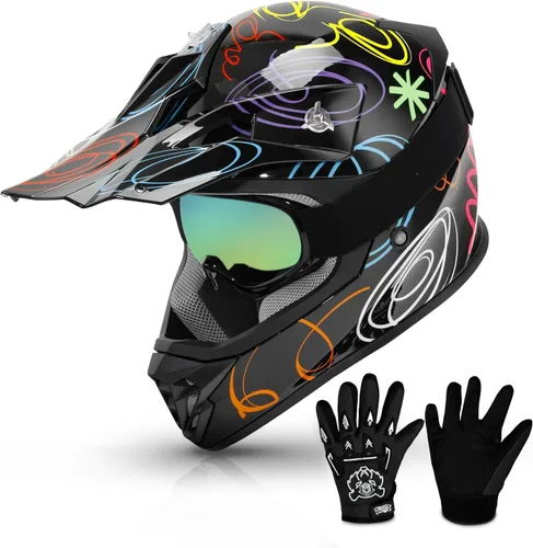 Vista 9 de TCMT Azul Niños Motocross ATV Dirtbike BMX Offroad Cara Completa Juventud Casco Guantes Gafas Aprobado Punto