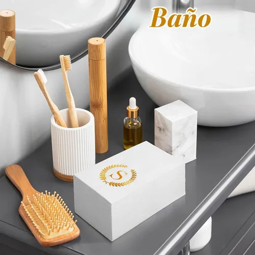 Vista 6 de Paquete de 200 servilletas desechables con monograma de papel de aluminio dorado con letra S, toallas de papel desechables para boda, compromiso