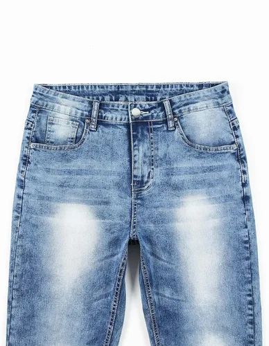 Vista 6 de Jeans negros apilados para hombre, jeans rasgados y rasgados, pantalones de mezclilla rectos Harajuku, pantalones de hip hop, ropa de calle