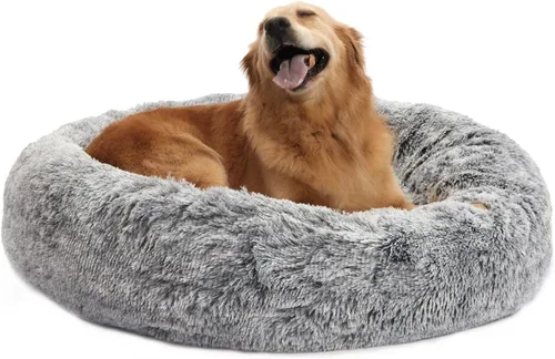 Vista 22 de Bedfolks Cama calmante en forma de dona, camas redondas y esponjosas de 23 pulgadas para perros pequeños, lavable a máquina, antiansiedad, cama