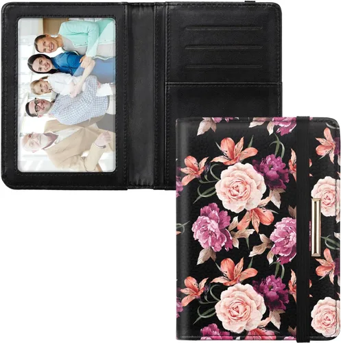 Vista 9 de Funda para pasaporte, cartera de viaje para tarjetas de crédito, bloqueo RFID, carteras para pasaporte para mujeres y hombres con ranura para fotos