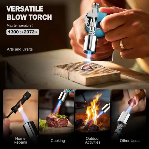 Vista 6 de RAVS Encendedor de butano, soplete de cocina recargable con llama ajustable y hebilla de seguridad, mini linterna de metal premium para hornear