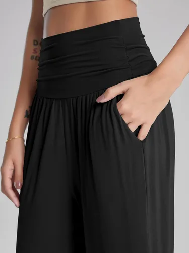 Vista 5 de ODODOS - Pantalones palazzo de pierna ancha para mujer, pantalones informales ligeros, holgados y cómodos con bolsillos, pantalones de pijama
