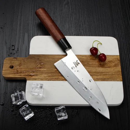 Vista 8 de MSY BIGSUNNY 7 pulgadas Deba cuchillo cocina cocina chef sushi cuchillo de acero inoxidable de alto carbono hoja con mango de madera de rosa
