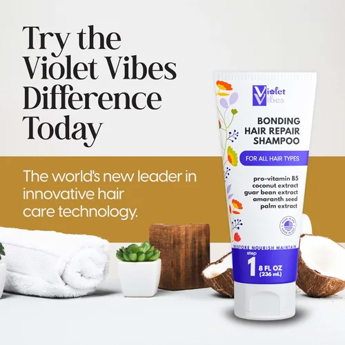Vista 8 de Violet Vibes Bonding Champú reparador del cabello Fórmula avanzada de unión para fuerza y salud diaria del cabello Restaurador y nutritivo