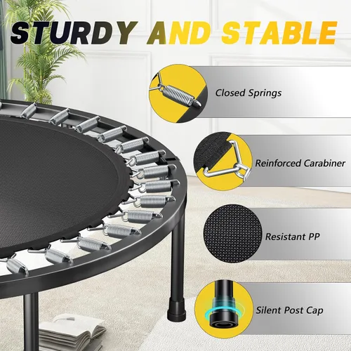 Vista 3 de SkyBound Rebounder Trampoline for Adults - Indoor Mini Trampoline with Bar, Fitness Rebounder with 3 Adjustable Foam Handles, Exercise Trampoline