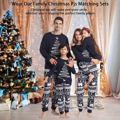 Vista 2 de XSTH Pijamas de Navidad familiares a juego para adultos, niños, bebés, perros, vacaciones, hogar, Navidad, conjunto de ropa de dormir familiar