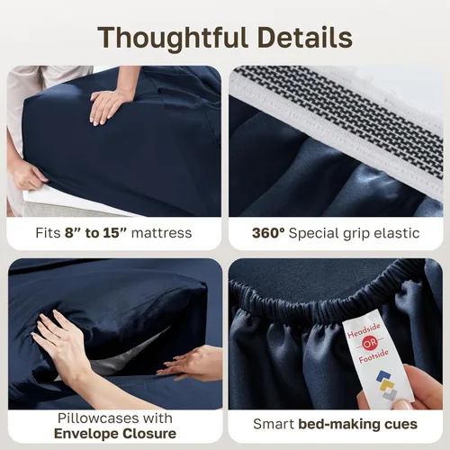 Vista 71 de California Design Den Sábanas de Algodón Egipcio 100%, Juego de Sábanas de Lujo Auténtico Certificado Tamaño Full con Bolsillo Profundo, Satén Suave