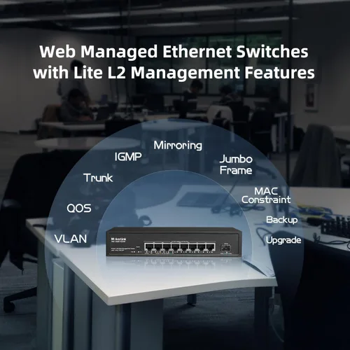 Vista 5 de MokerLink Interruptor PoE Web Gestionado de 8 Puertos 2.5 Gigabit con SFP de 10G, 8 Puertos PoE IEEE802.3af/at, 120W, Interruptor de Red Montable