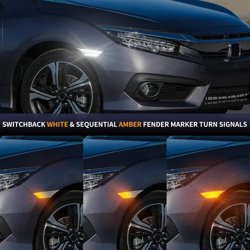 Vista 3 de Gempro Switchback - Luces LED laterales de repuesto secuenciales para Honda Civic 2016-2021, color blanco y ámbar dinámico para parachoques Lente