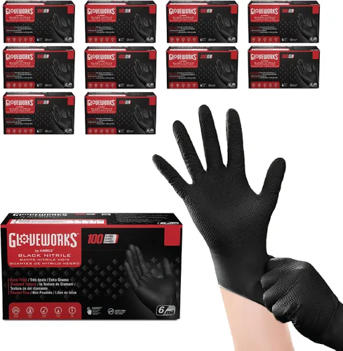 Vista 9 de Guantes de nitrilo negro HD GLOVEWORKS - 6 mil Guantes desechables, sin látex, para mecánicos