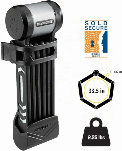 Vista 3 de Kryptonite Kryptolok 685 - Candado plegable para bicicleta, compacto, ligero, de alta seguridad, antirrobo, plegable, con 2 llaves y soporte