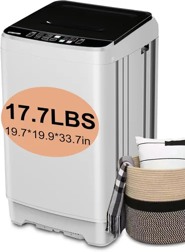 Vista 12 de KRIB BLING - Lavadora completamente automática con bomba de drenaje, lavadora compacta de 17.7 libras, 10 programas de lavado y 8 niveles de agua