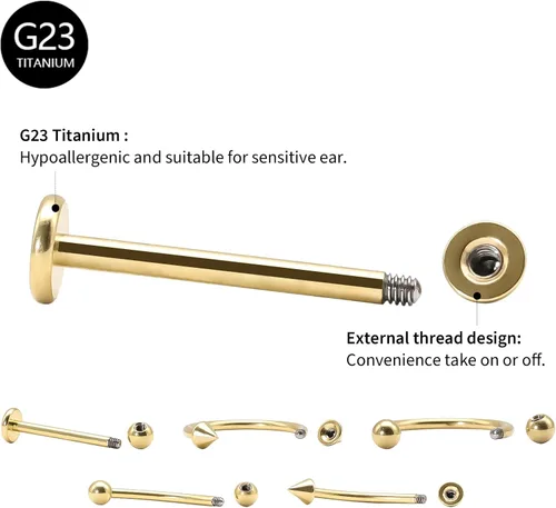 Vista 3 de BLISI 8PCS Body Piercing Jewelry Lot 16G Titanium Nose Septum Lip Cartilage Tragus Eyebrow Industrial Barbell Horseshose Piercing Kit Jewelry