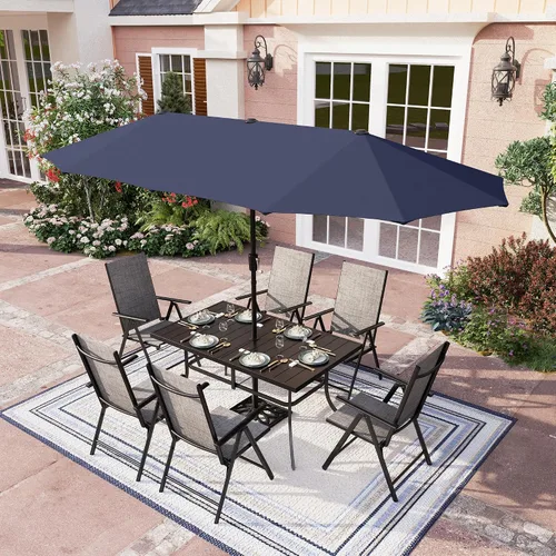 Vista 10 de PHI VILLA Juego de comedor de patio de 5 piezas con sombrilla de 10 pies (beige), juego de mesa y sillas para exteriores con sillas de comedor