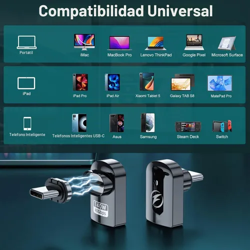 Vista 6 de HanCenDa Adaptador magnético USB C de 90 grados, 2 unidades, adaptador USB C magnético de ángulo recto con transferencia de datos de 40 Gbps PD 140