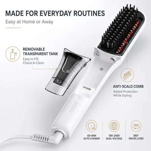 Vista 6 de Cepillo alisador de pelo de vapor para mujeres, peine alisador con niebla