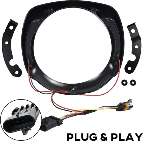 Vista 5 de Faros aro bisel anillo w/DRL para Street Glide Ultra Limited 14-23 Anillo negro para faro delantero, plástico ABS, Plug & Play, IP67 impermeable