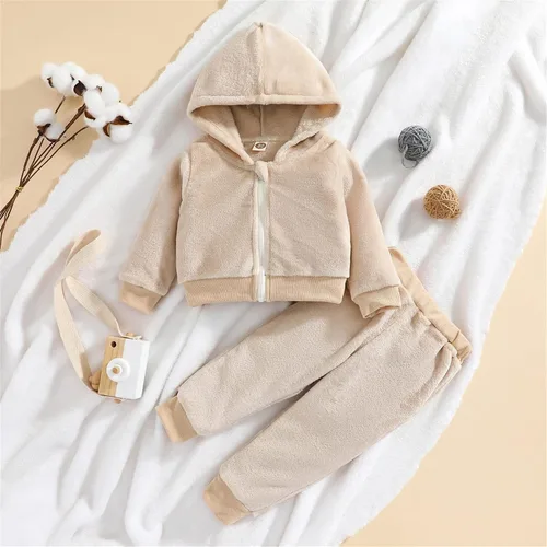 Vista 2 de MVNB ropa de niños de 2 a 4 años Newborn Infant Baby Unisex Autumn Winter Long Sleeve Solid Fleece Hooded Hoodie Pants