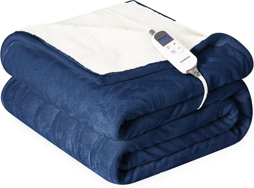 Vista 17 de Manta eléctrica térmica de 50"x60", manta de franela suave y sherpa reversible con 10 ajustes de calor, 12 configuraciones de temporizador y apagado