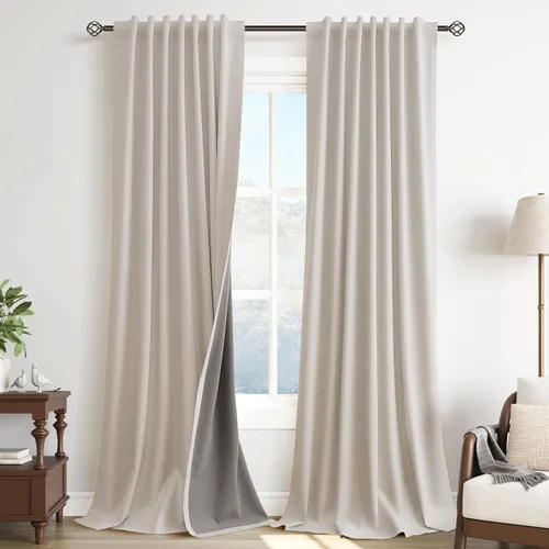 Vista 16 de Guken Cortinas opacas de lino, 2 paneles rústicos, elegantes, 100% opacas, con aislamiento térmico, banda de ganchos y trabilla trasera, 52 x 84