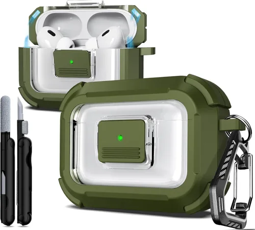 Vista 193 de R-fun Funda de carga compatible con AirPods de 2ª generación 2019, 1ª generación 2016, protección completa contra caídas, tapa desplegable