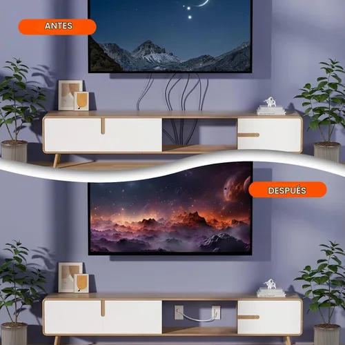 Vista 8 de Kit de organización de cables de pared, kit de pared para ocultar cables de TV con placa de pared de cepillo y cable de 9.8 pies, 2 salidas de CA
