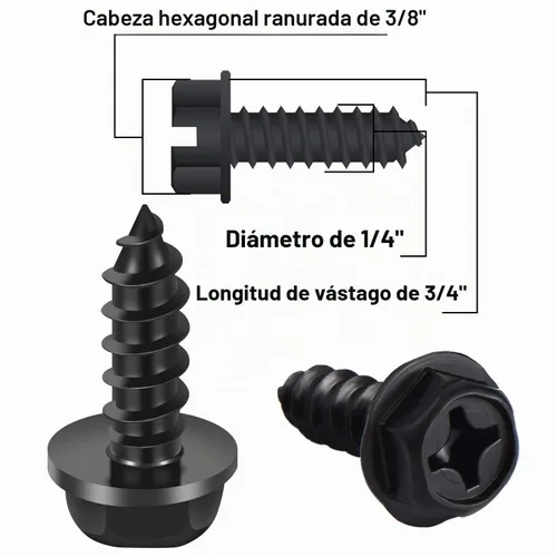Vista 4 de Boao 50 tornillos para matrícula, tornillos negros para la mayoría de vehículos, fijación, marcos y cubiertas