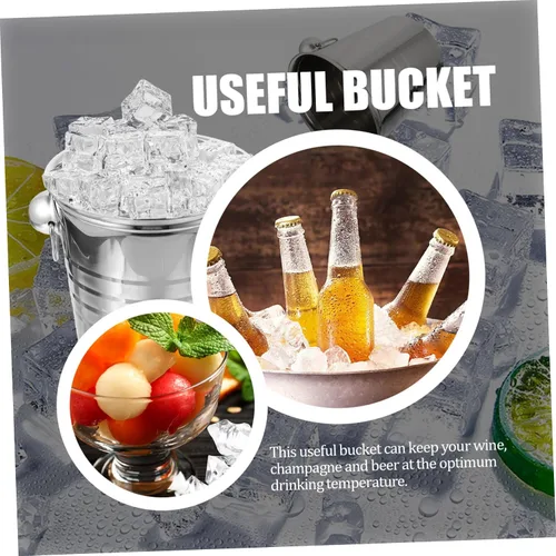 Vista 9 de Cubo de almacenamiento de hielo grueso de acero inoxidable con doble asa enfriador de cerveza para Ktv bares fiestas para botellas y bebidas