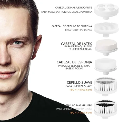 Vista 2 de Cepillo Limpiador Facial CLSEVXY: Cepillo Limpiador Eléctrico Giratoria Facial con 6 Cabezales para Limpieza Profunda, Exfoliación Suave