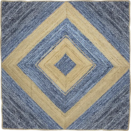 Vista 20 de Chindi - Alfombra cuadrada de yute de algodón de 3 pies, diseño beige y multicolor, patrón geométrico trenzado a mano de yute para interiores