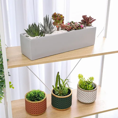 Vista 3 de Maceta rectangular de cemento gris de 15 pulgadas para suculentas, caja de alféizar de ventana