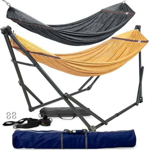 Vista 12 de Tranquillo Hamaca doble universal con soporte incluido para 2 personas/soporte plegable para hamaca de 600 libras de capacidad, estuche portátil 1.
