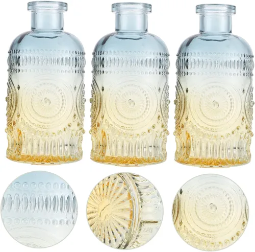 Vista 8 de Homoyoyo Florero retro con base en relieve beige vintage, 3 piezas, para flores secas
