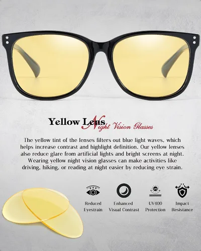 Vista 7 de LVIOE Gafas de conducción nocturna para mujeres y hombres, antirreflejos, polarizadas, amarillas, visión nocturna, mejora la claridad LN22526