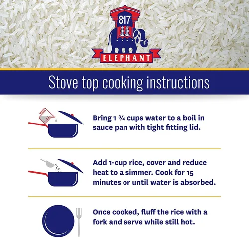 Vista 7 de Arroz jazmín elefante 817 blanco hom mali tailandés, 2 libras (paquete de 2) Auténtico arroz blanco, ideal para recetas tailandesas, curry