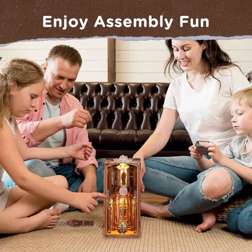 Vista 6 de SainSmart Jr. Kit de rincón de libros - Casa de muñecas DIY con luz LED - Kits de rompecabezas de madera en 3D en miniatura - Sujetalibros