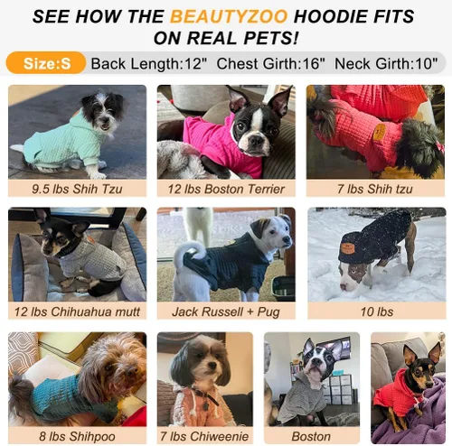 Vista 7 de BEAUTYZOO - Sudadera con capucha para perros con agujero para correa y bolsillo, suéteres para perros pequeños, medianos y grandes, niños y niñas