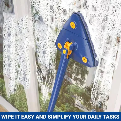 Vista 7 de Trapeador de limpieza ajustable giratorio de 360 grados con 6 cabezales, triángulo telescópico para lavar el suelo, mango largo extensible