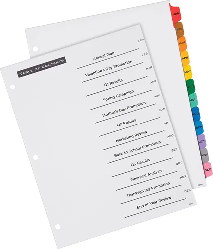 Vista 3 de Office Essentials Table 'n Tabs separadores, 8 – 1/2 pulgada x 11 pulgadas, Jan-Dec solapas, multicolores, buen cuerpo, láser/inyección de tinta, 1