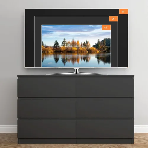 Vista 6 de Cómoda negra para dormitorio, cómoda moderna de 6 cajones con cajón profundo, amplia cómoda de almacenamiento, organizador de muebles