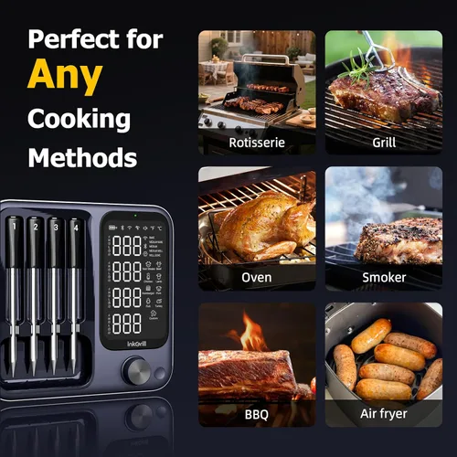 Vista 7 de Termómetro inalámbrico de carne con control de aplicación, 4 sondas termómetro de carne digital, rango ilimitado WiFi y Bluetooth termómetro