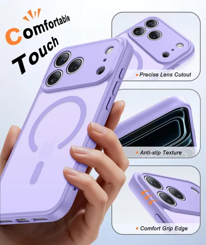 Vista 21 de FNTCASE Funda para iPhone 17 Pro: Fundas delgadas translúcidas de color azul claro compatibles con MagSafe, protección completa de la cámara