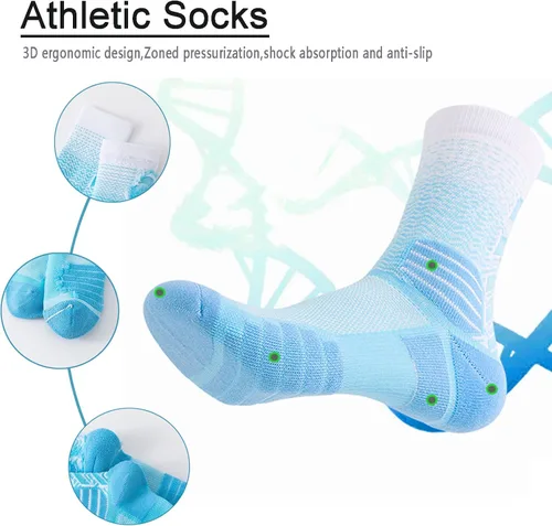 Vista 5 de JZJCPD 5 pares de calcetines deportivos para hombre, gruesos, acolchados, deportivos, baloncesto, correr, entrenamiento, calcetines de compresión