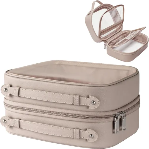Vista 8 de Bolsa de Cosméticos Transparente de Doble Capa Bolsa de Artículos de Tocador de Viaje Estuche de Maquillaje Transparente con 4 Compartimentos, Bolsa