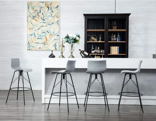Vista 6 de Awonde Juego de 4 taburetes de bar giratorios de plástico de 24 pulgadas, color gris, modernos taburetes de bar con respaldo de cocina, sillas