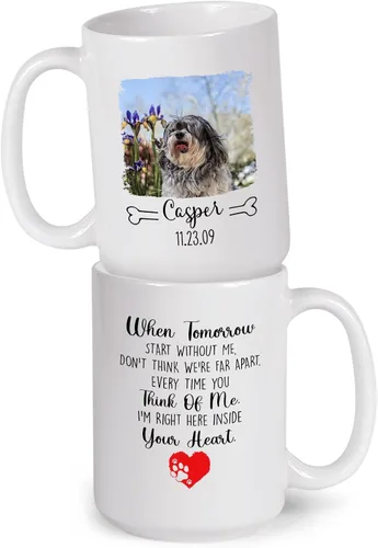 Vista 9 de Taza de café blanca personalizada con foto, con texto en inglés «To The World's Best Dog Dad We Woof You», taza de café blanca de 11 onzas y 15