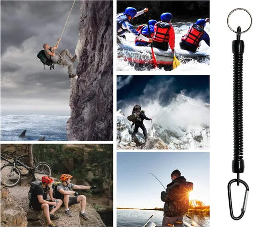 Vista 3 de Mini Skater Cordones de pesca negros de 6.89 pulgadas, cordón retráctil de resorte en espiral, cuerda de navegación, cuerda de seguridad en espiral
