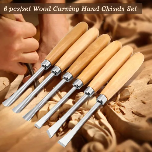 Vista 7 de Juego de cinceles de madera para carpintería, juego de cuchillos de tallado de 6 piezas, herramientas de carpintería para principiantes